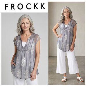 Australian brand - FROCKK - Boho 100% silk short sleeve sheer gray blouse